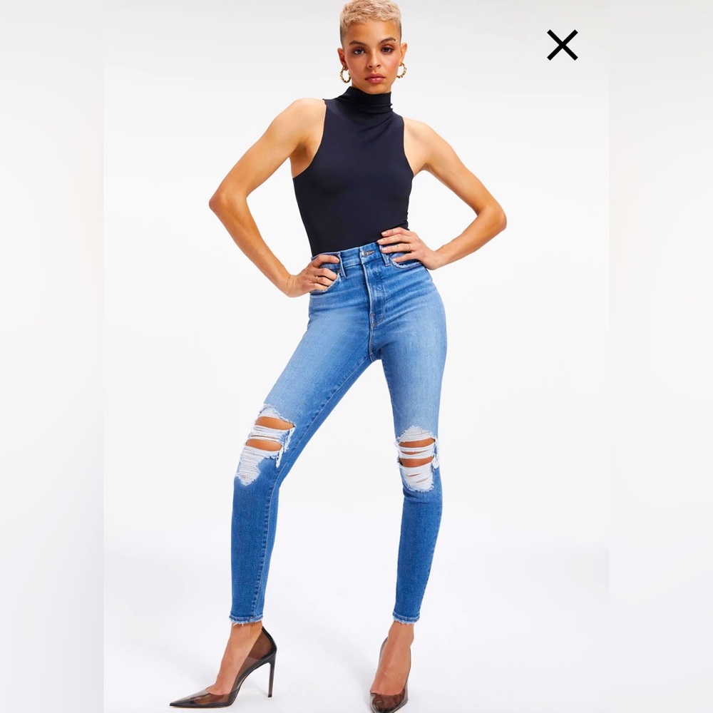 NWT, Good American Good Waist Skinny Distressed in Indigo016 8/29